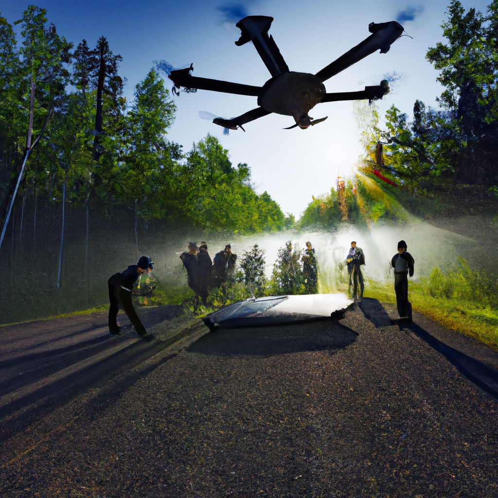 Groupe d'étudiants en formation de pilotage de drones avec instructeur, extérieur, haute résolution